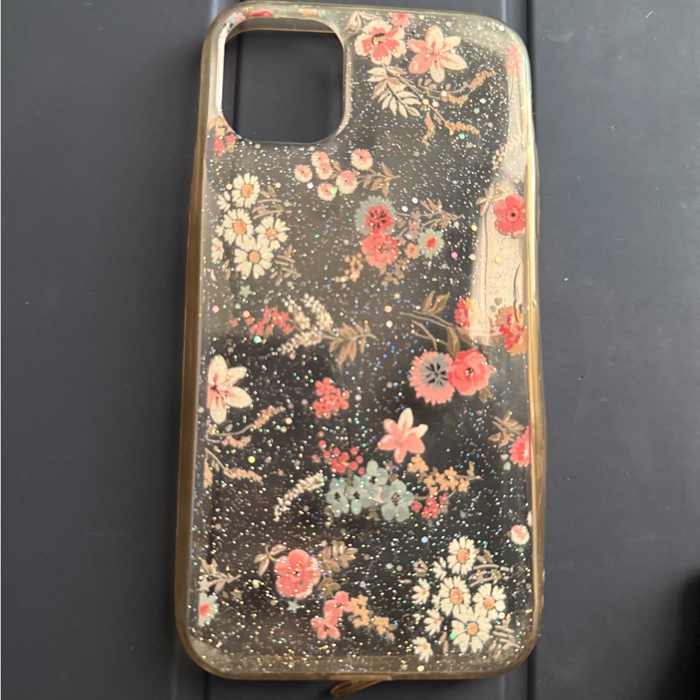 Floral Glitter Phone Case - Black and Gold